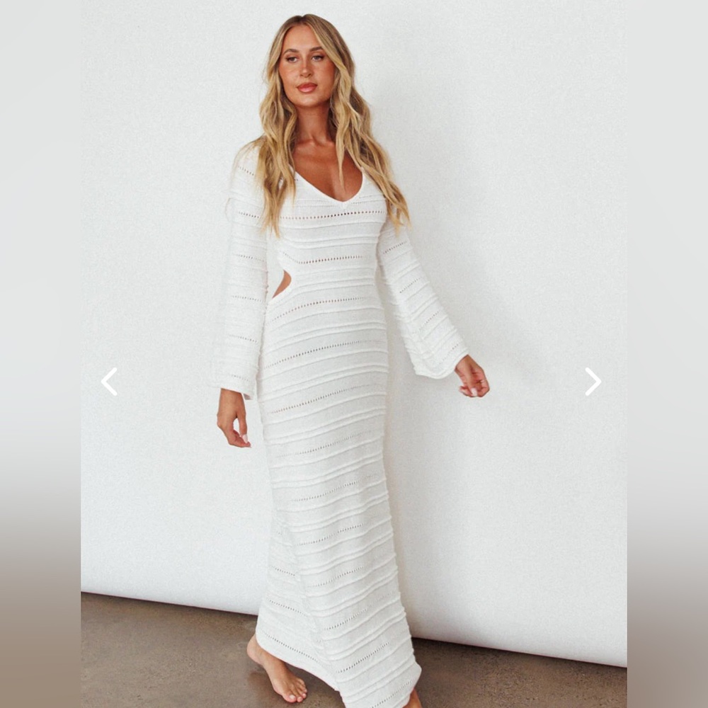 LONG SLEEVE CUT-OUT MAXI DRESS WHITE L/XL